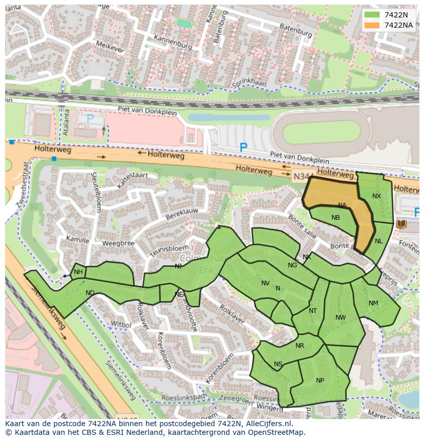 Afbeelding van het postcodegebied 7422 NA op de kaart.