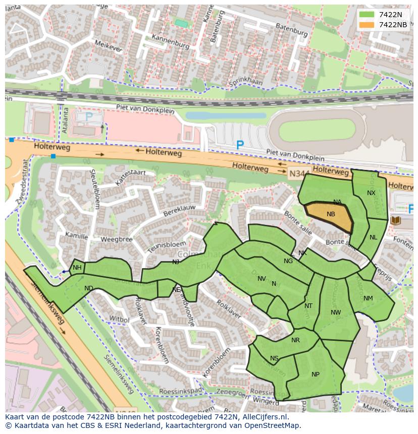 Afbeelding van het postcodegebied 7422 NB op de kaart.