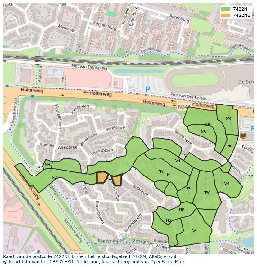 Afbeelding van het postcodegebied 7422 NE op de kaart.