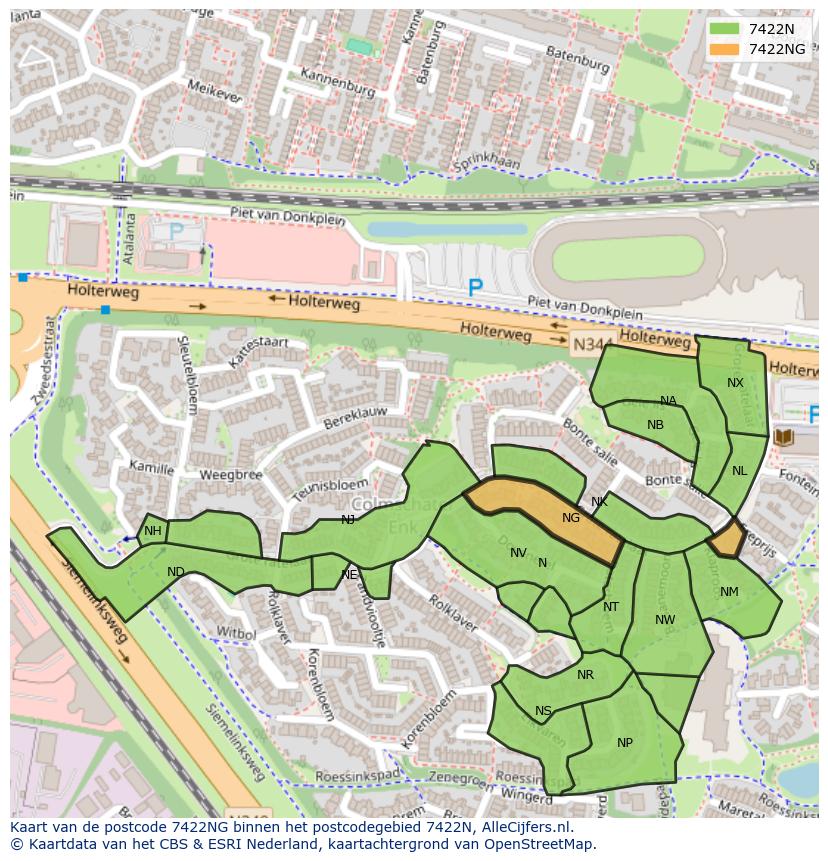 Afbeelding van het postcodegebied 7422 NG op de kaart.