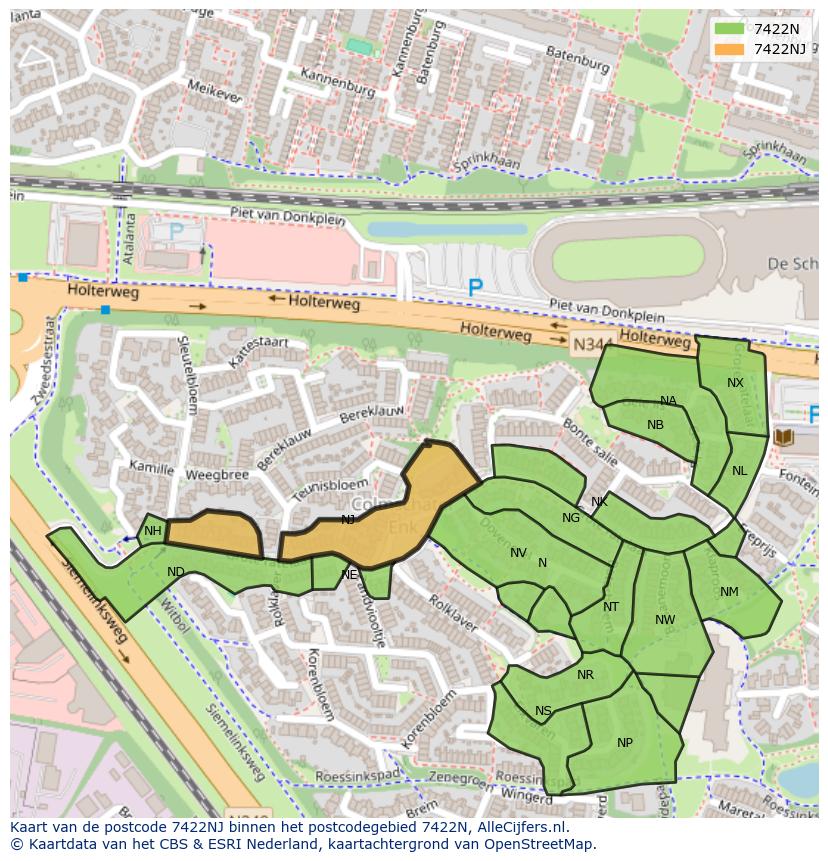 Afbeelding van het postcodegebied 7422 NJ op de kaart.