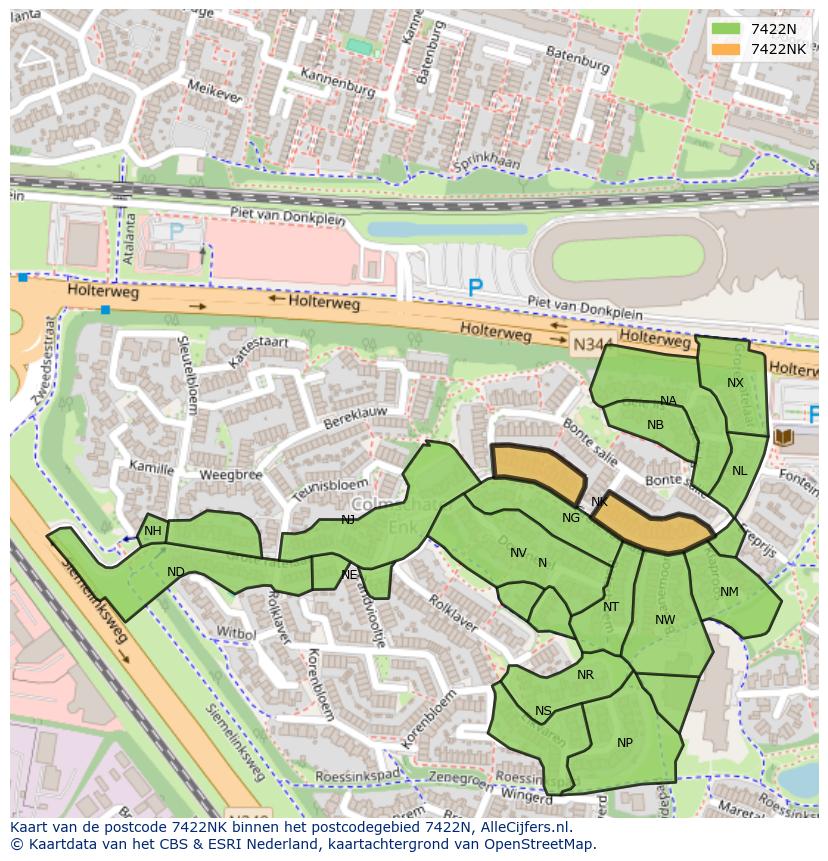 Afbeelding van het postcodegebied 7422 NK op de kaart.