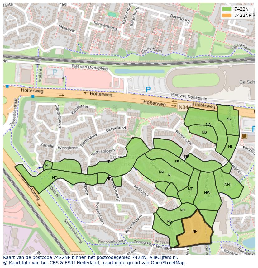 Afbeelding van het postcodegebied 7422 NP op de kaart.