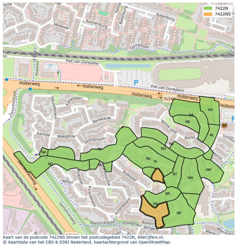 Afbeelding van het postcodegebied 7422 NS op de kaart.
