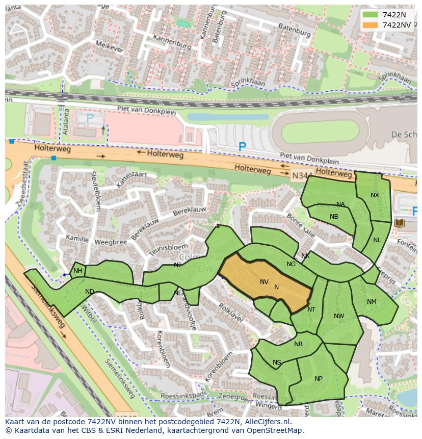 Afbeelding van het postcodegebied 7422 NV op de kaart.