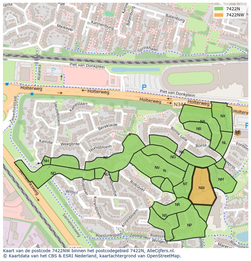 Afbeelding van het postcodegebied 7422 NW op de kaart.