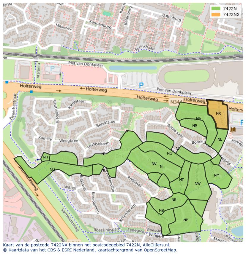 Afbeelding van het postcodegebied 7422 NX op de kaart.