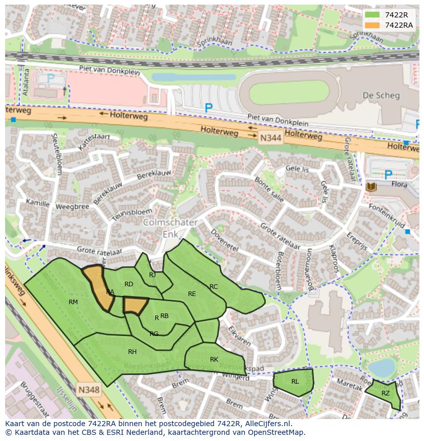 Afbeelding van het postcodegebied 7422 RA op de kaart.