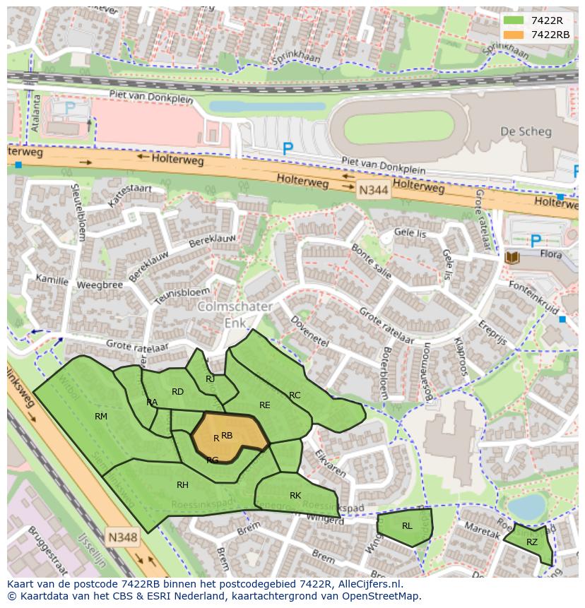 Afbeelding van het postcodegebied 7422 RB op de kaart.