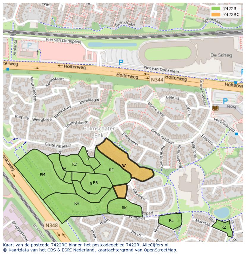 Afbeelding van het postcodegebied 7422 RC op de kaart.