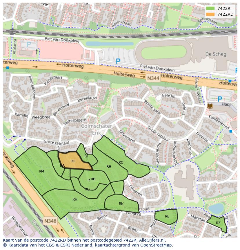 Afbeelding van het postcodegebied 7422 RD op de kaart.