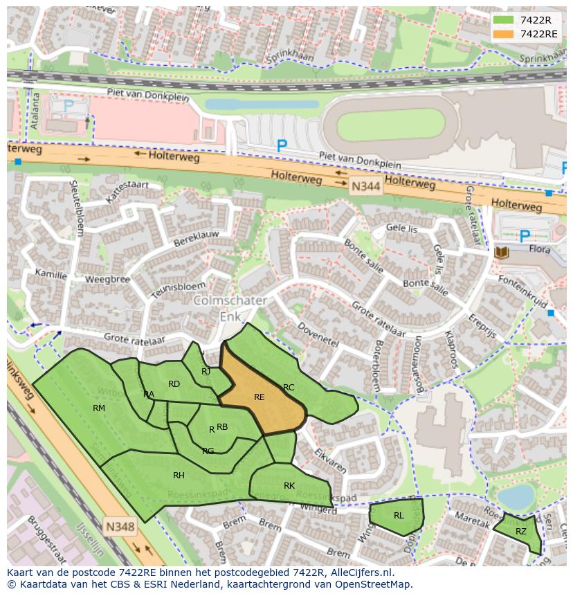 Afbeelding van het postcodegebied 7422 RE op de kaart.