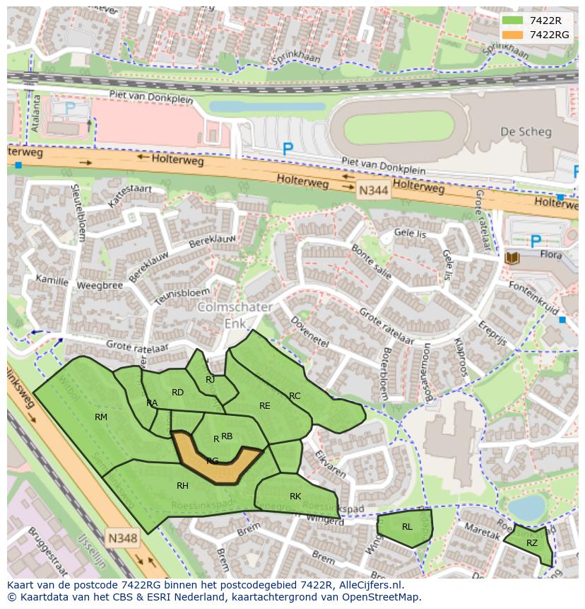 Afbeelding van het postcodegebied 7422 RG op de kaart.