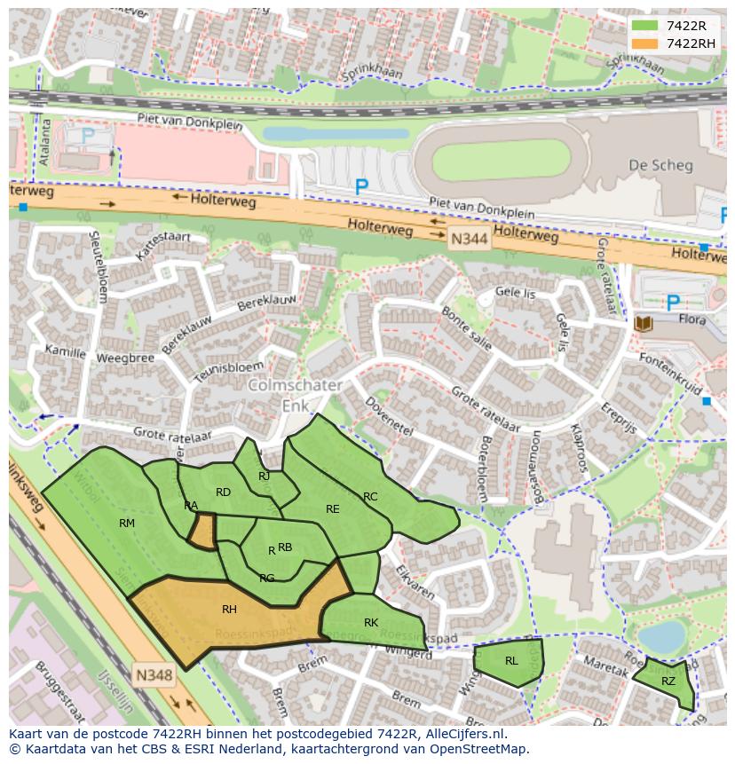 Afbeelding van het postcodegebied 7422 RH op de kaart.