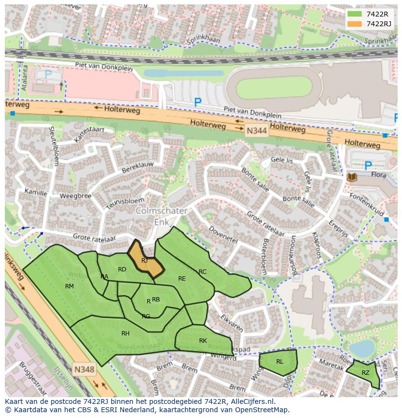 Afbeelding van het postcodegebied 7422 RJ op de kaart.