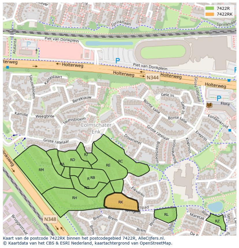 Afbeelding van het postcodegebied 7422 RK op de kaart.