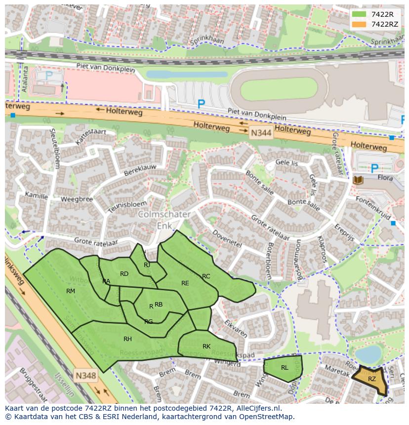 Afbeelding van het postcodegebied 7422 RZ op de kaart.