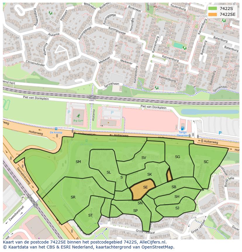 Afbeelding van het postcodegebied 7422 SE op de kaart.