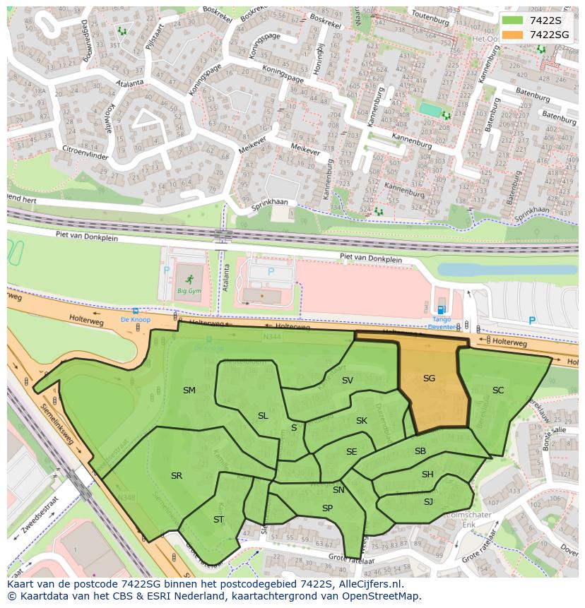Afbeelding van het postcodegebied 7422 SG op de kaart.