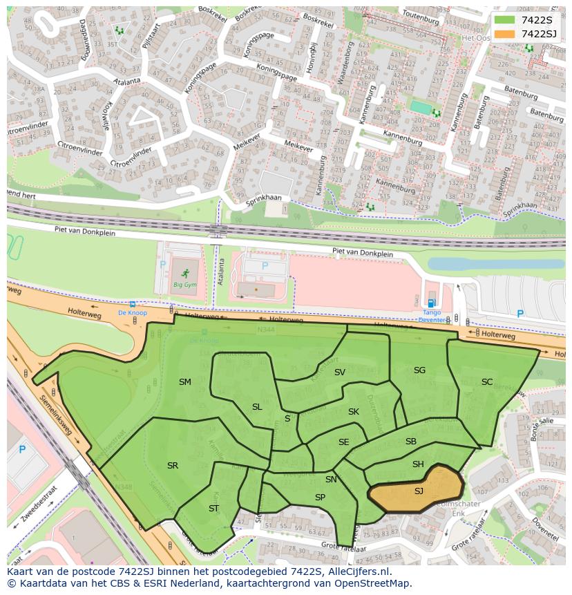 Afbeelding van het postcodegebied 7422 SJ op de kaart.