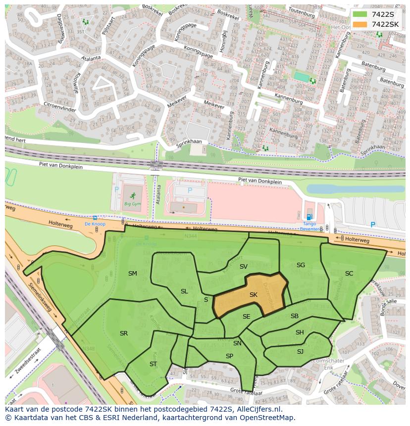 Afbeelding van het postcodegebied 7422 SK op de kaart.
