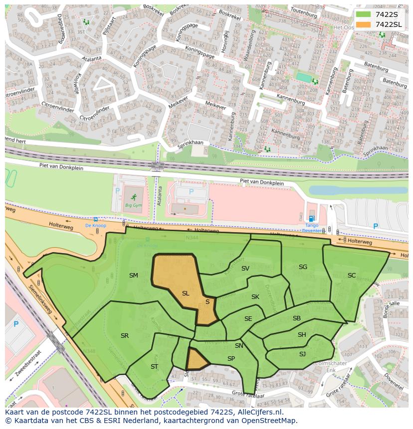 Afbeelding van het postcodegebied 7422 SL op de kaart.