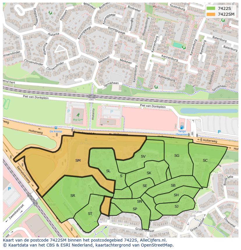 Afbeelding van het postcodegebied 7422 SM op de kaart.
