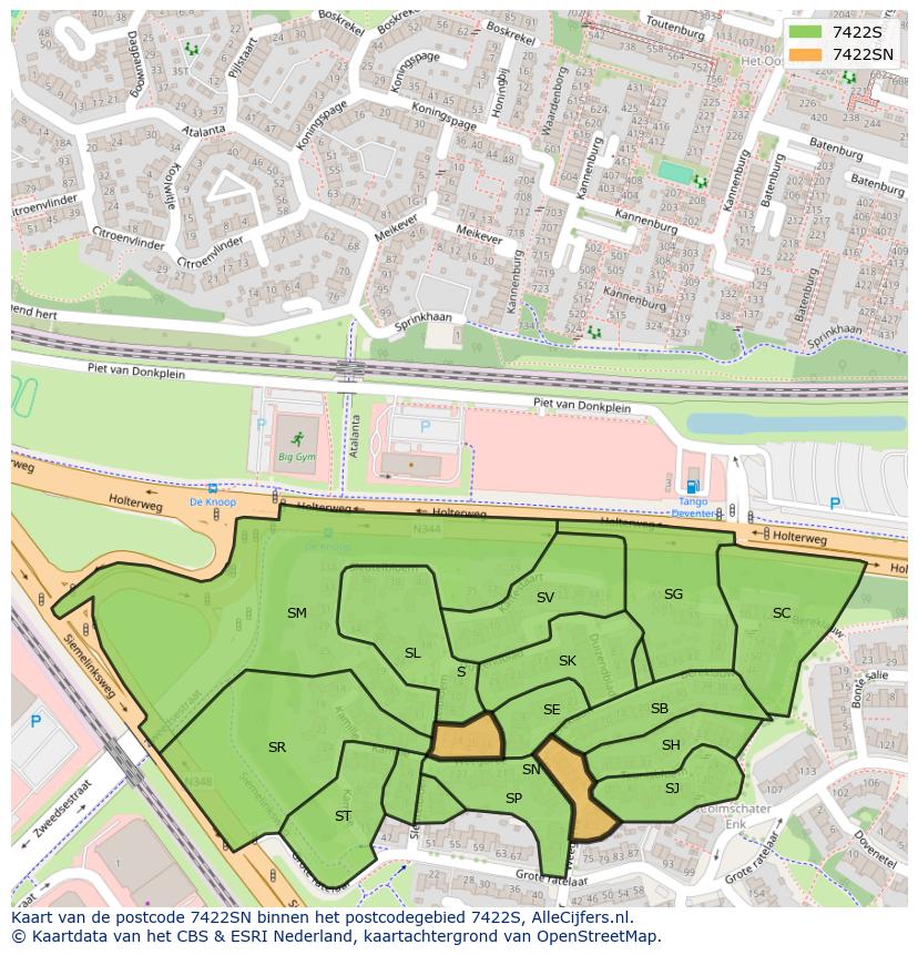 Afbeelding van het postcodegebied 7422 SN op de kaart.