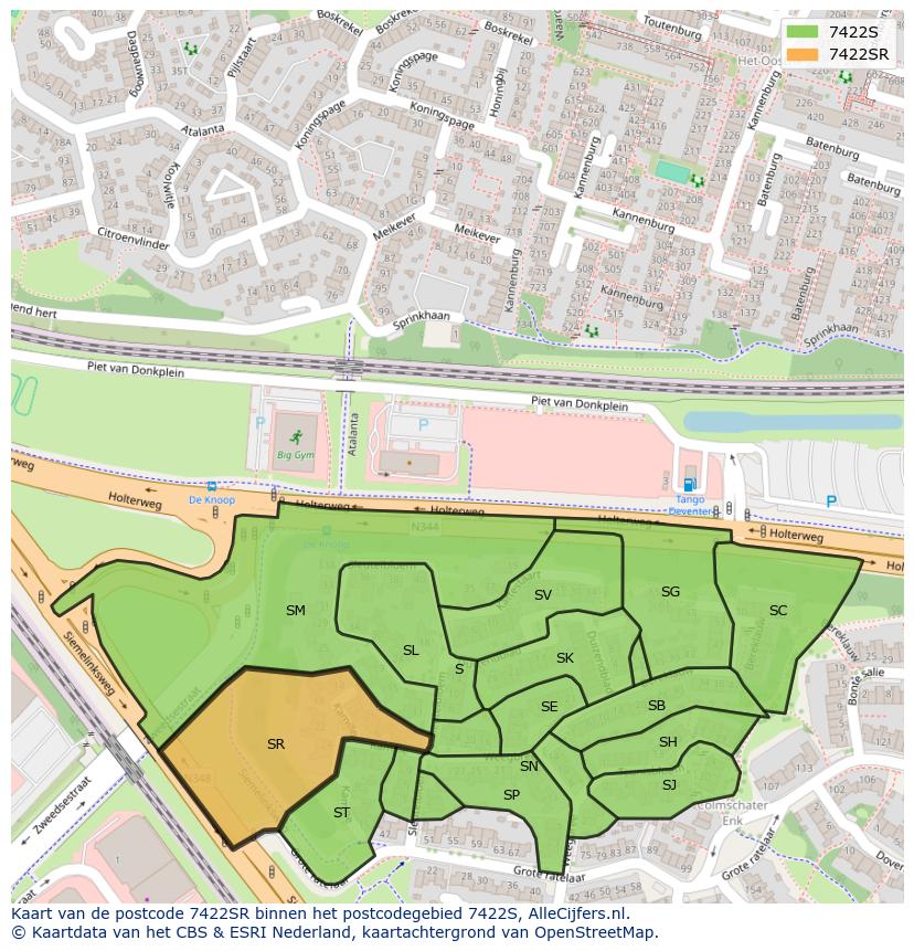 Afbeelding van het postcodegebied 7422 SR op de kaart.
