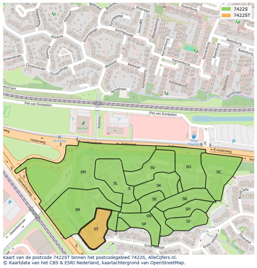 Afbeelding van het postcodegebied 7422 ST op de kaart.