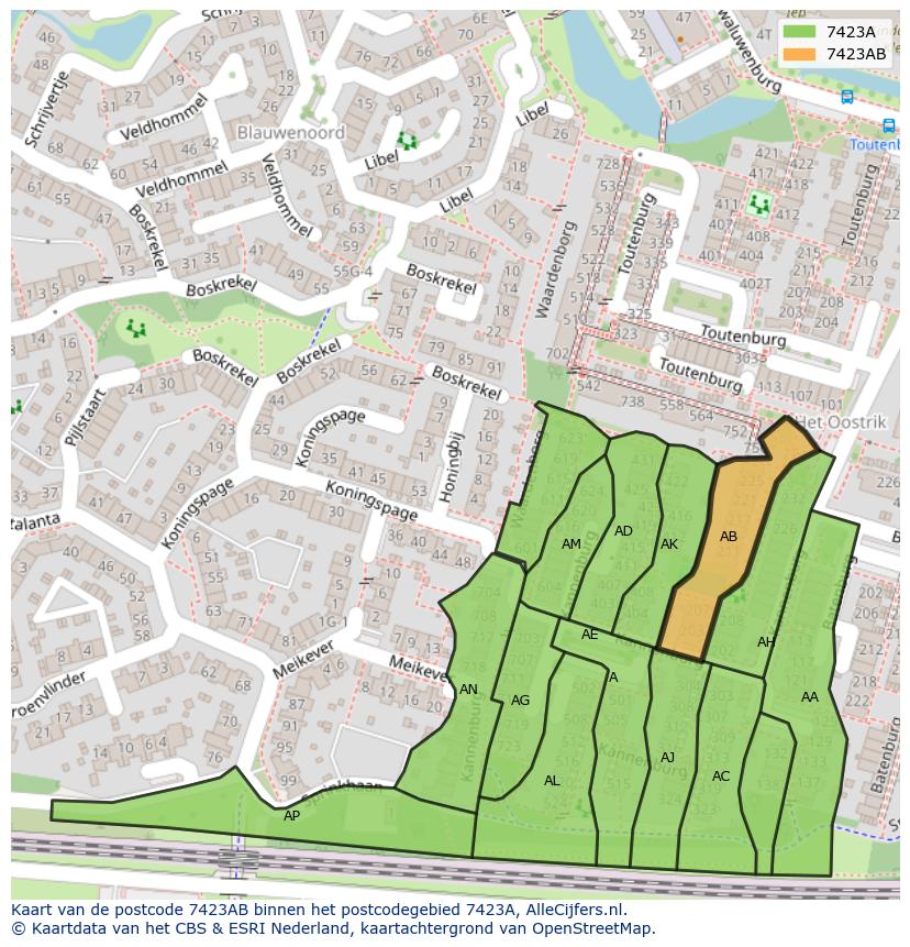 Afbeelding van het postcodegebied 7423 AB op de kaart.