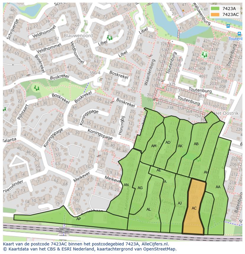Afbeelding van het postcodegebied 7423 AC op de kaart.