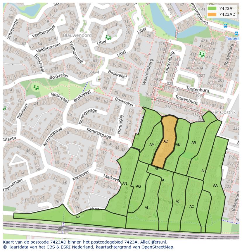 Afbeelding van het postcodegebied 7423 AD op de kaart.