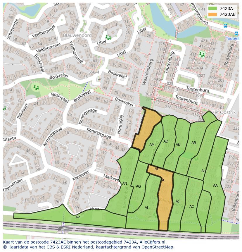 Afbeelding van het postcodegebied 7423 AE op de kaart.