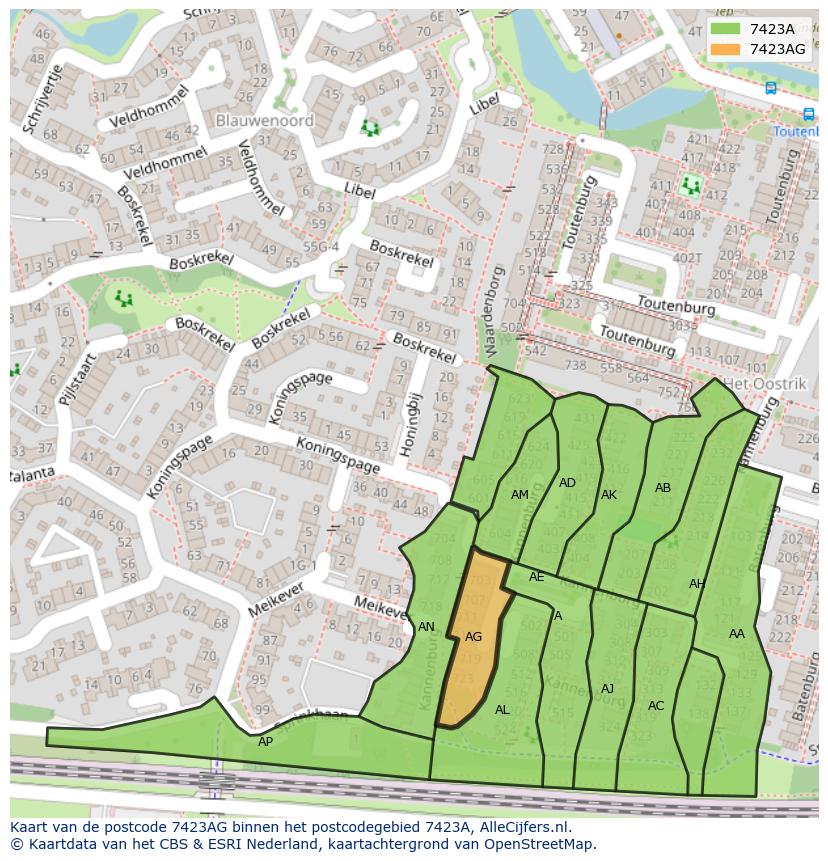 Afbeelding van het postcodegebied 7423 AG op de kaart.