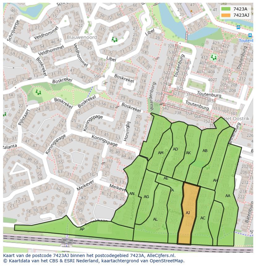 Afbeelding van het postcodegebied 7423 AJ op de kaart.