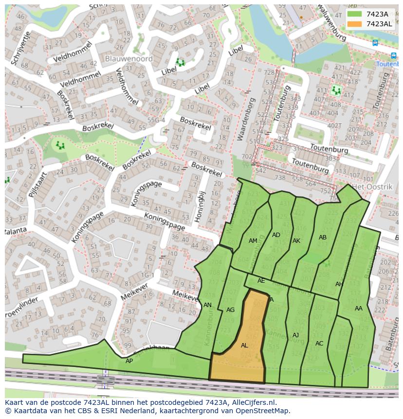 Afbeelding van het postcodegebied 7423 AL op de kaart.
