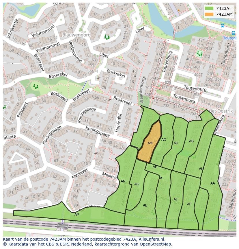 Afbeelding van het postcodegebied 7423 AM op de kaart.