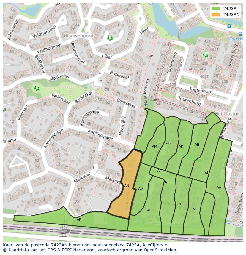Afbeelding van het postcodegebied 7423 AN op de kaart.