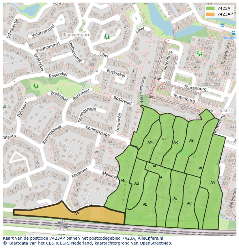 Afbeelding van het postcodegebied 7423 AP op de kaart.