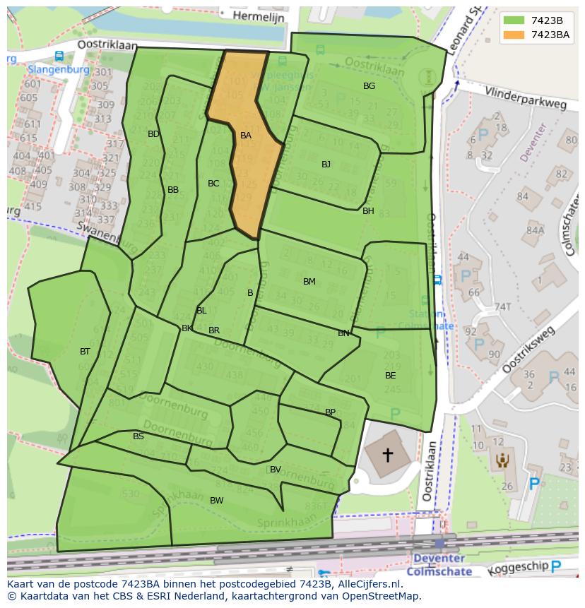 Afbeelding van het postcodegebied 7423 BA op de kaart.