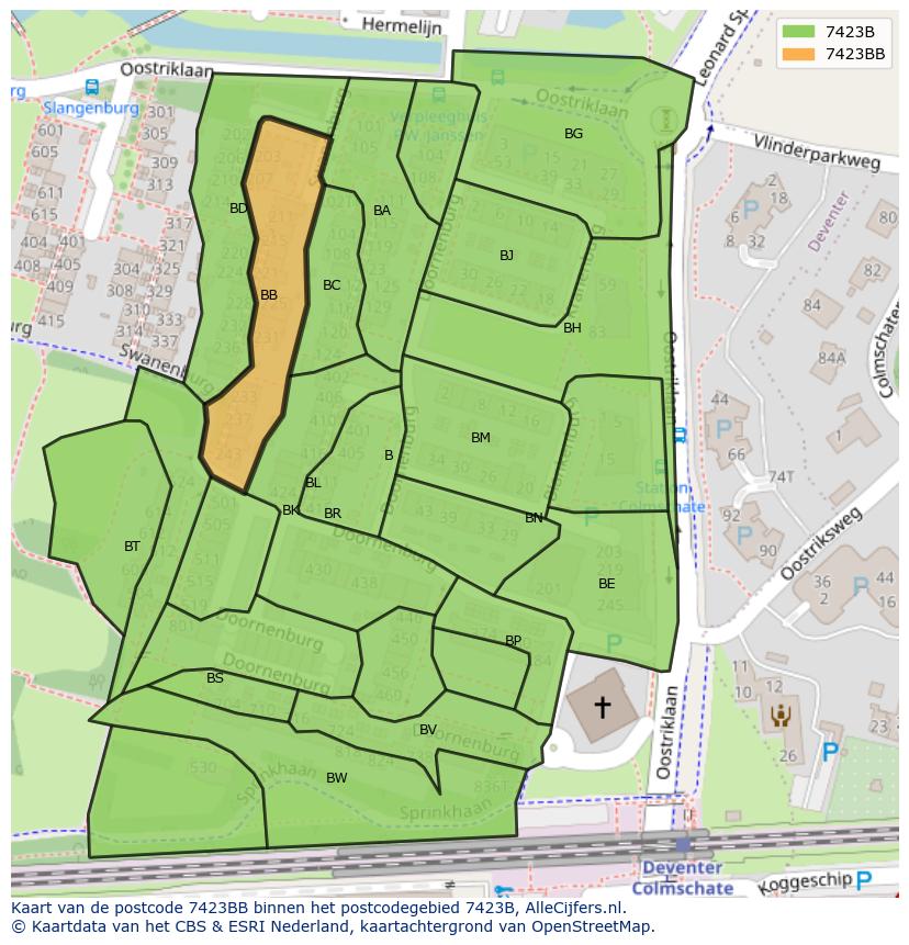 Afbeelding van het postcodegebied 7423 BB op de kaart.