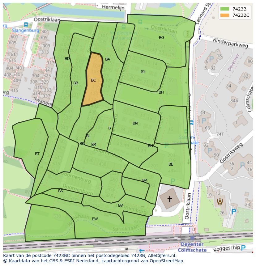 Afbeelding van het postcodegebied 7423 BC op de kaart.