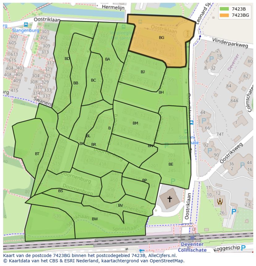 Afbeelding van het postcodegebied 7423 BG op de kaart.