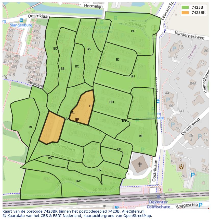 Afbeelding van het postcodegebied 7423 BK op de kaart.