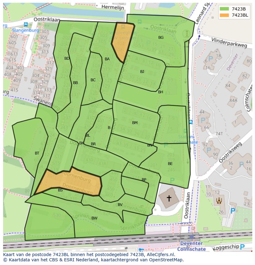 Afbeelding van het postcodegebied 7423 BL op de kaart.