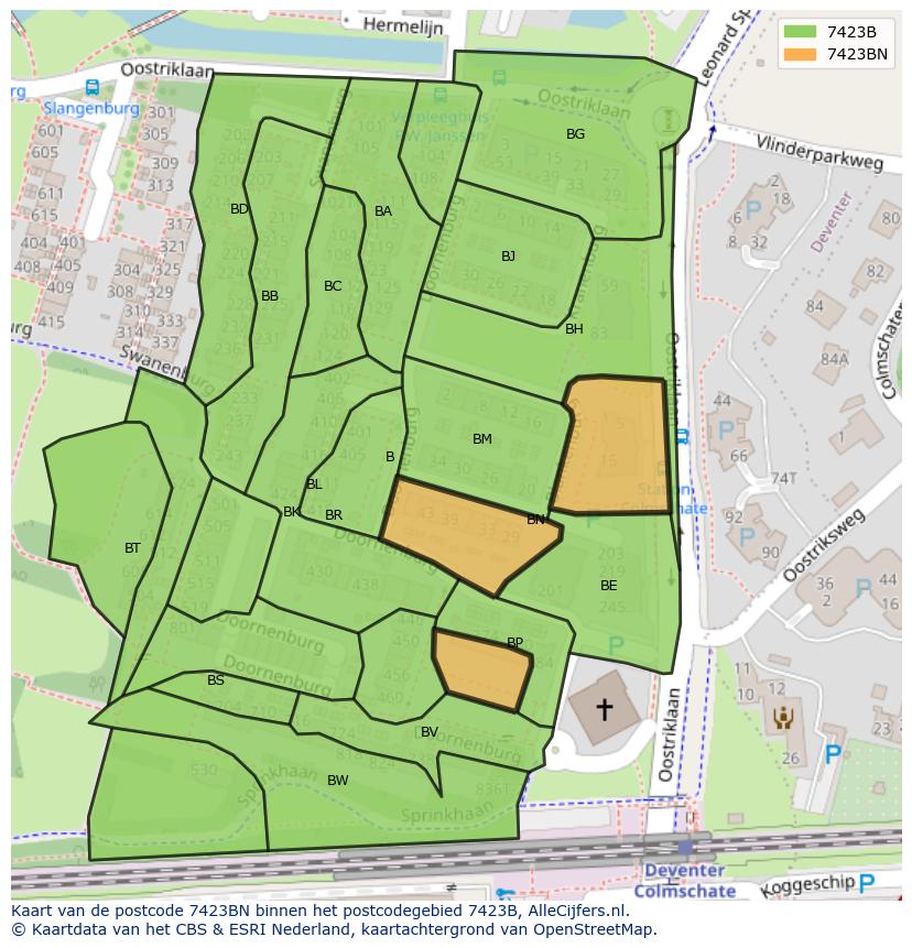 Afbeelding van het postcodegebied 7423 BN op de kaart.