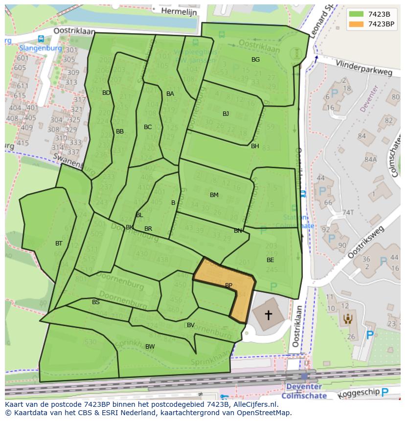 Afbeelding van het postcodegebied 7423 BP op de kaart.