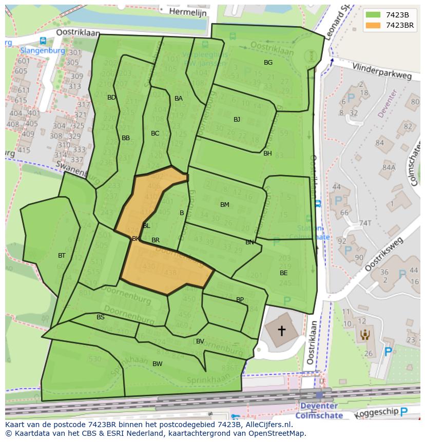 Afbeelding van het postcodegebied 7423 BR op de kaart.