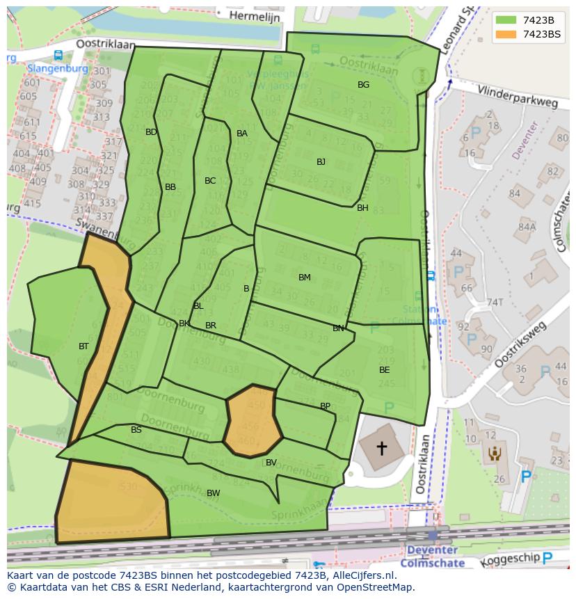 Afbeelding van het postcodegebied 7423 BS op de kaart.